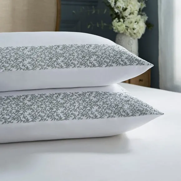Dorma Elmley Embroidered 100% Cotton Sateen Standard Pillowcase Pair 2