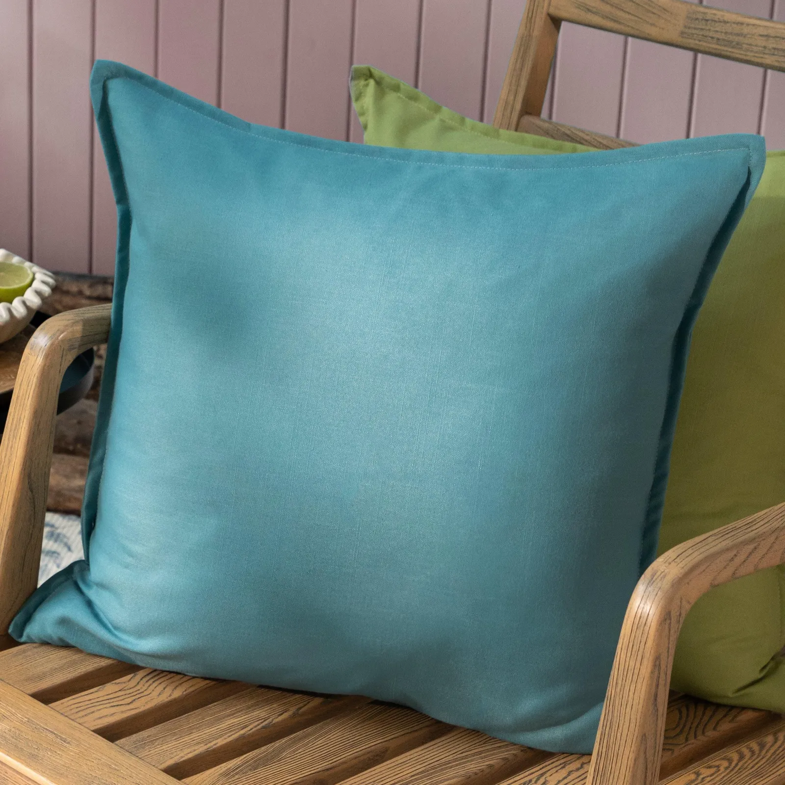 Voyage Maison Alfresco Square Oxford Outdoor Cushion in Teal 1