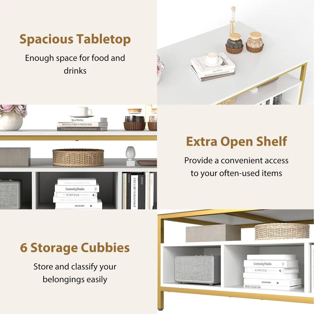 Costway Industrial 3-Tier Coffee Table Rectangular Center Table w/Shelf-White in White 4