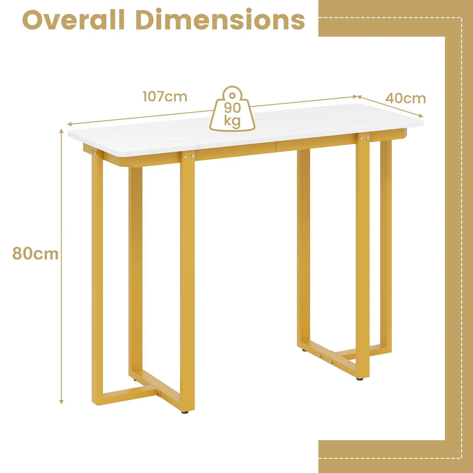 Costway Console Table Modern Faux Marble Entryway Table in White 2