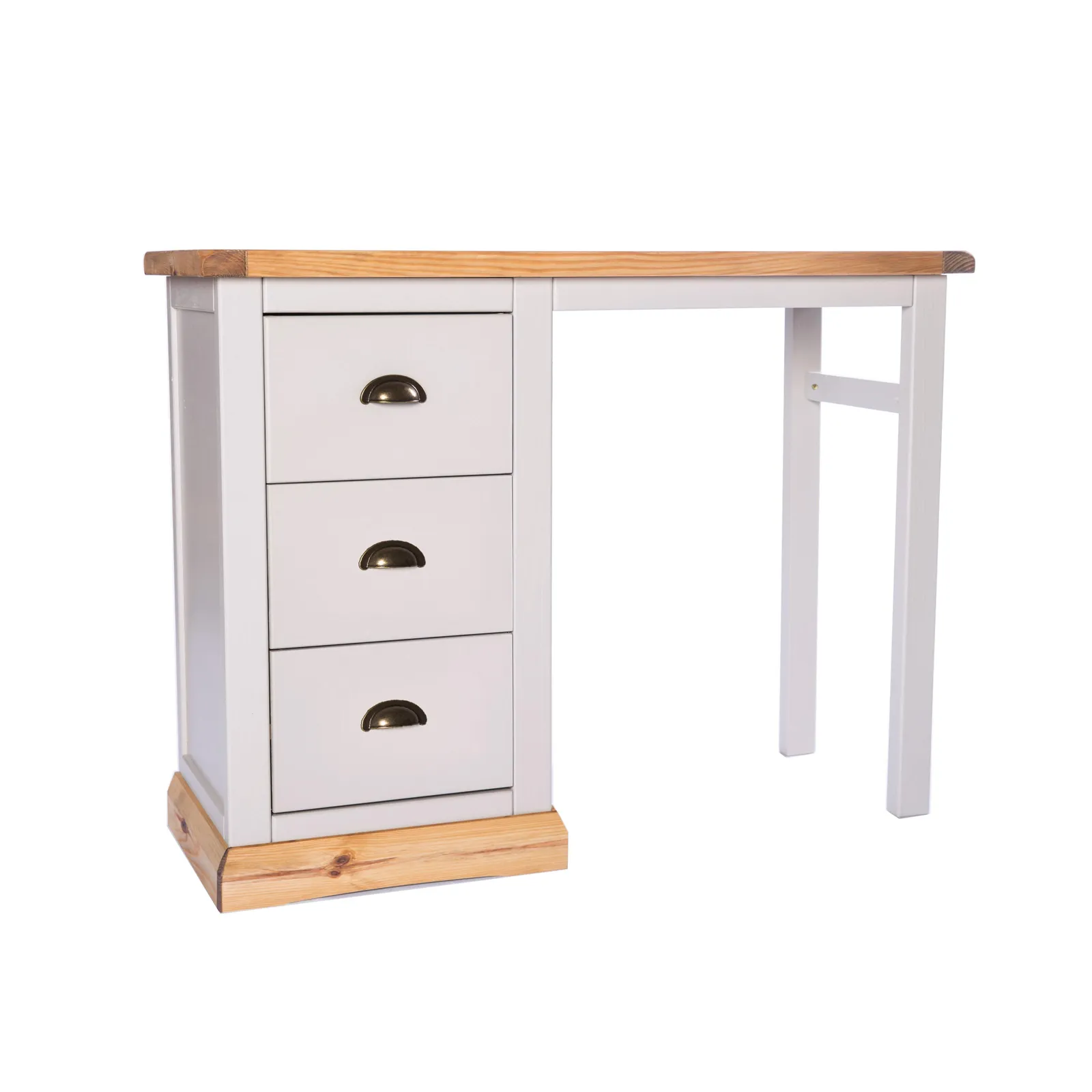 Cabinet Bits Bomporto 3 Drawer Desk - Dressing Table Brass Cup Handle in Light Grey