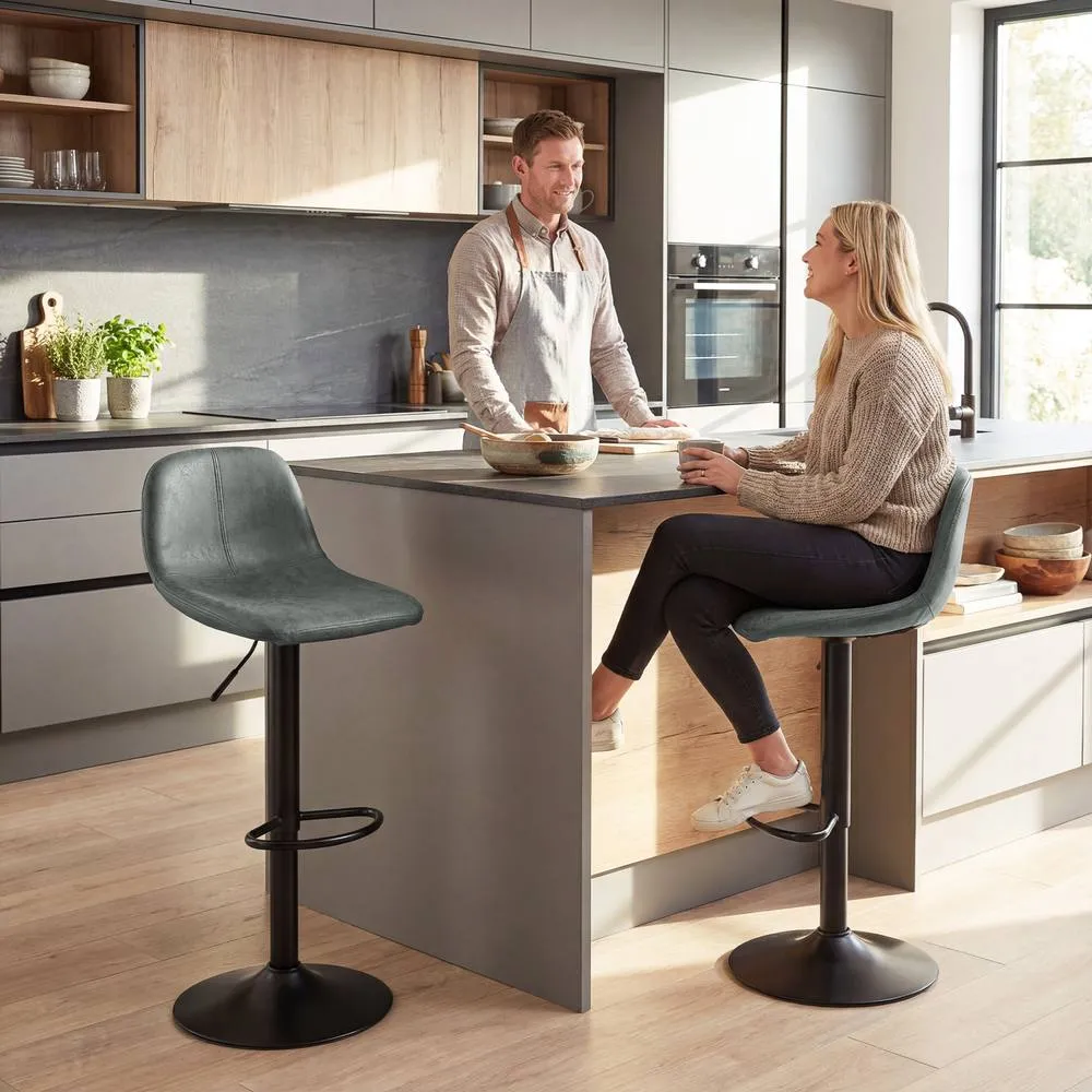 HOMCOM Bar Stools Set of 2, Modern Swivel Barstools for Dining Room, Green 2