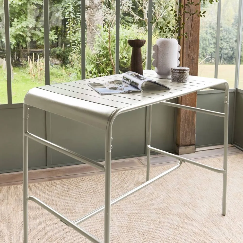 sweeek 4-seater metal garden bar table in Beige 1
