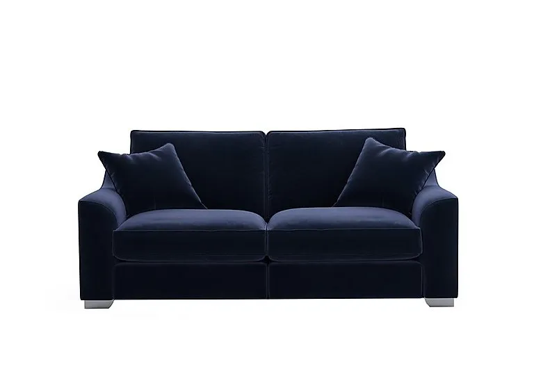 Isobel 3 Seater Fabric Fibre Fill Sofa - Midnight Indigo with Chrome Feet