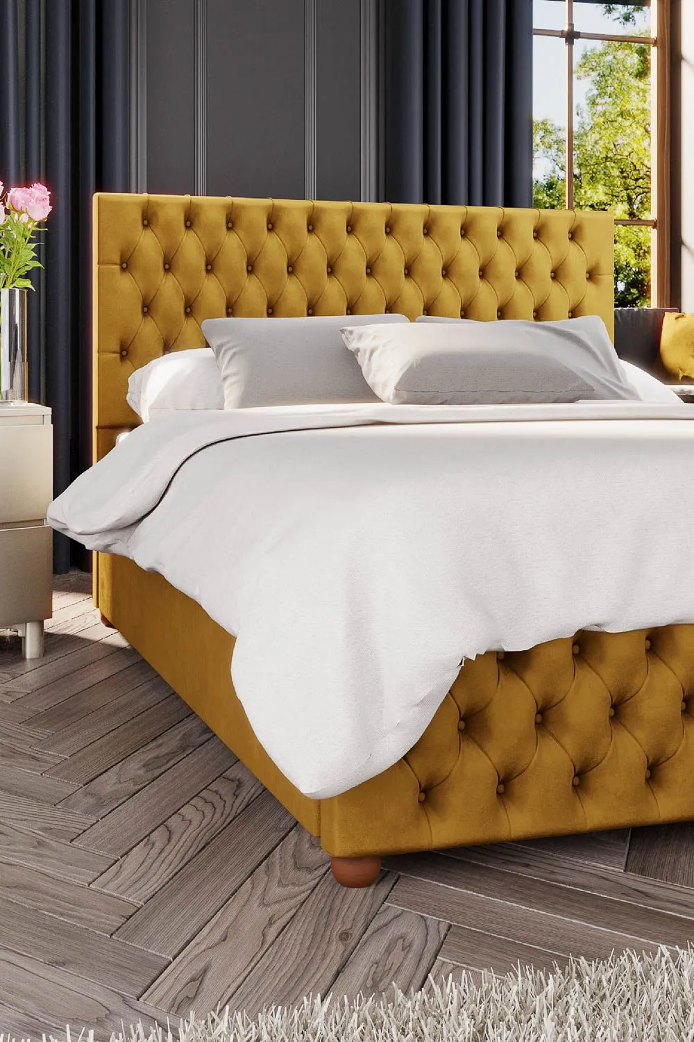 Laurence Llewelyn-Bowen Seren Ottoman Storage Bed in Plush Velvet Fabric, Custom Made in Mustard 3