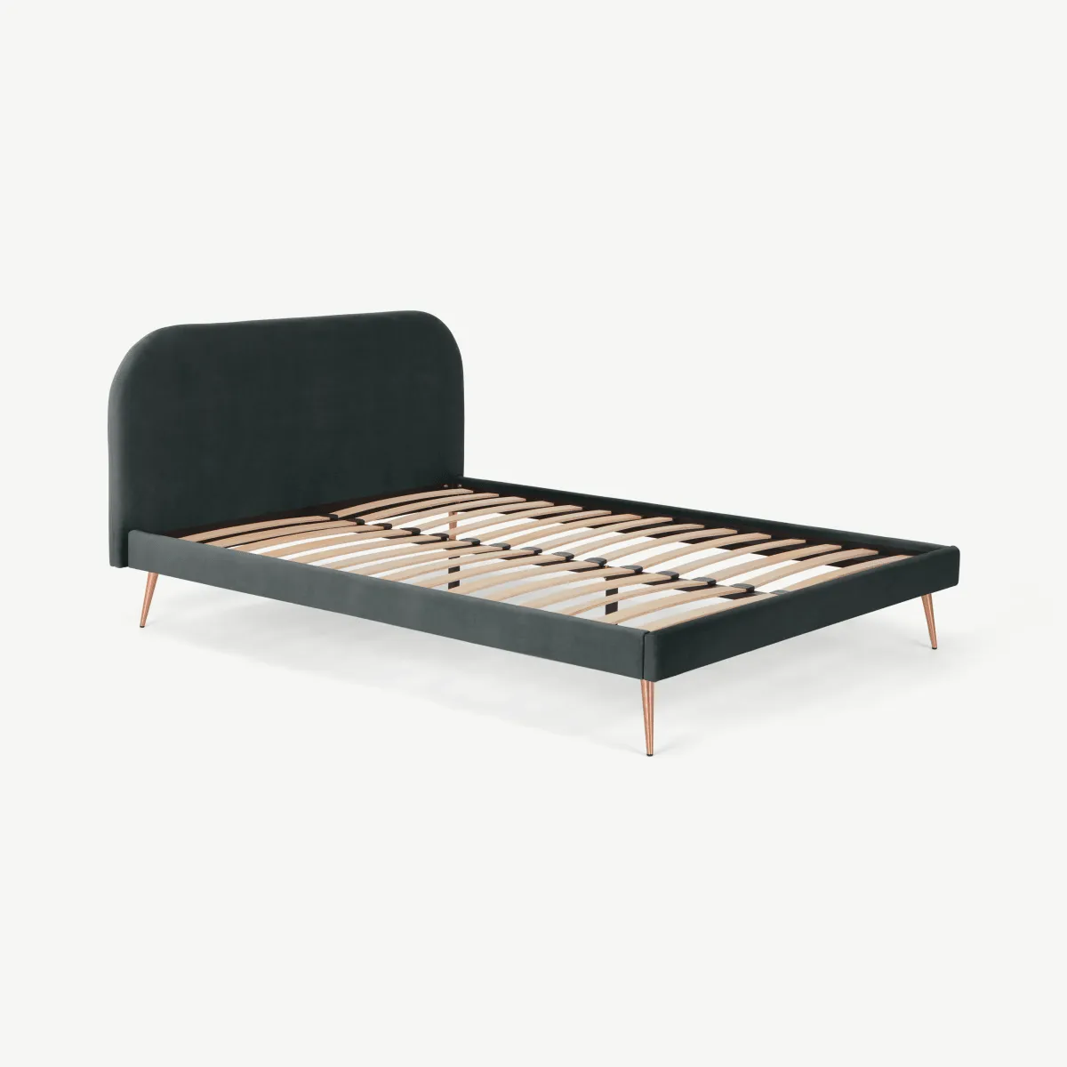 Eulia Double Bed, Midnight Grey Velvet & Copper Legs
