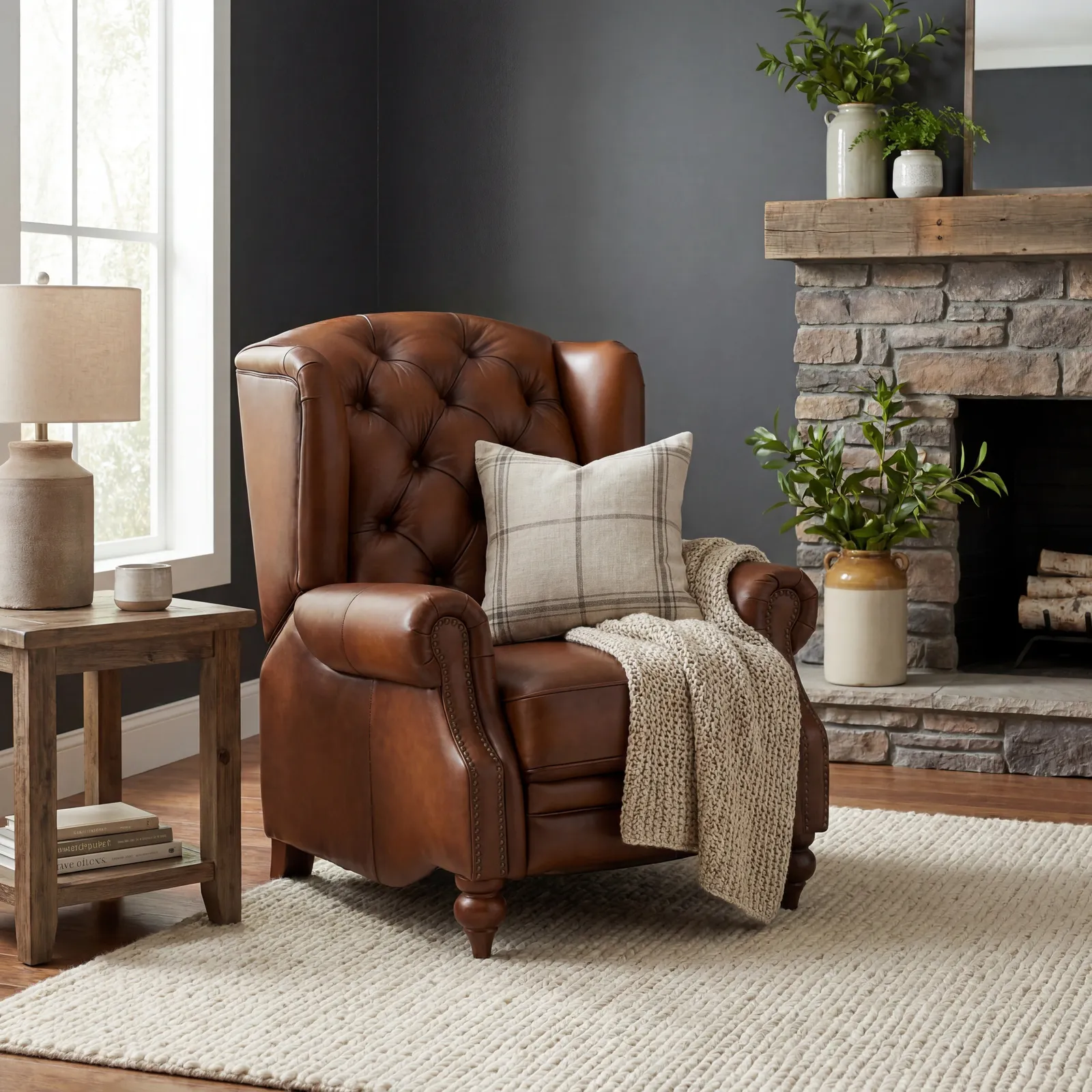 Ullswater Power Recliner Wing Recliner Chair, Brown Leather | Barker & Stonehouse 2