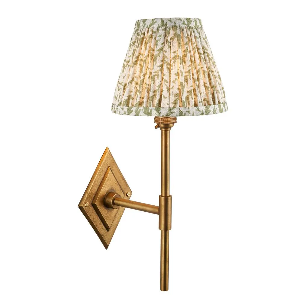 Netlighting Diamond Tall & Leaf 16cm Wall Lamp Antique Brass Herb Garden Green in Gold