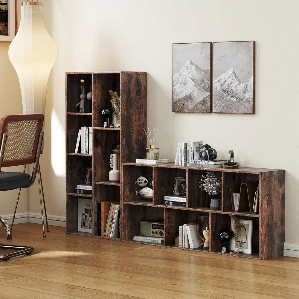 Costway 7-Cube Wooden Bookcase Industrial Display Bookshelf Open Storage Unit in Brown 6