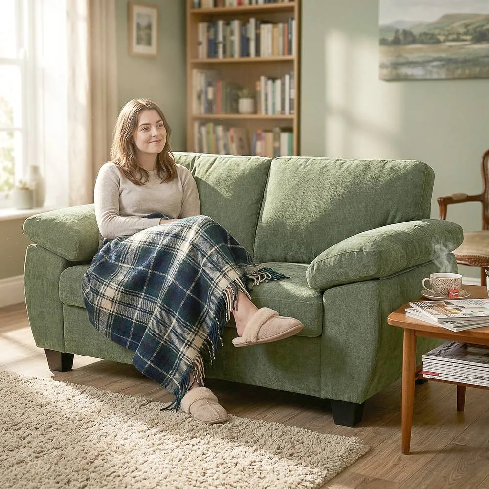 HOMCOM 2 Seater Sofa, Chenille Small Sofa with Spring Cushions in Dark Green