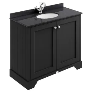 Bayswater Victrion Matt Black Traditional Freestanding Vanity Unit & Black Marble Top Basin - 1000mm