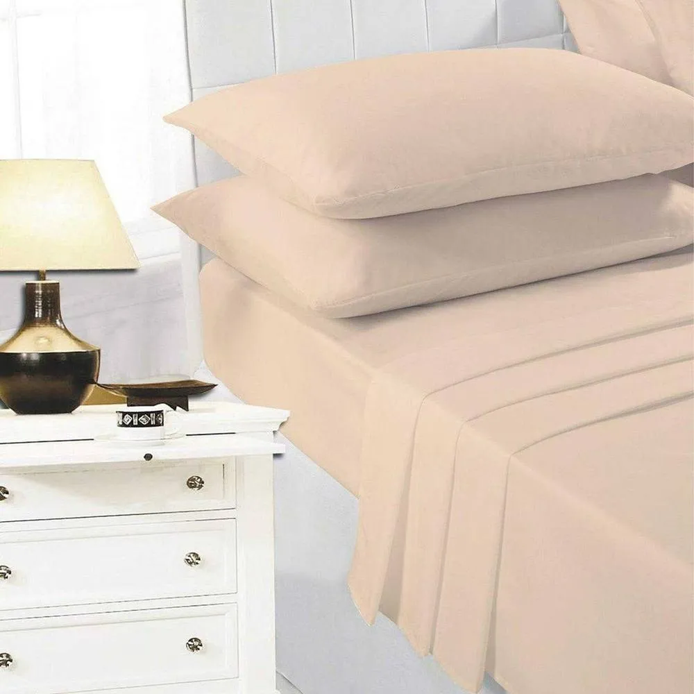 K Collection Percale Percale Fitted Sheet in Beige