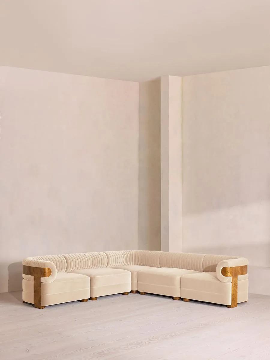 Caleb Modular Corner Sofa, Velvet, Porcelain, Dark Burl