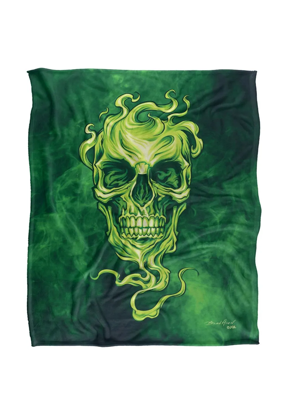 JQ Licensing Ba-Jp Glowing Green Skull Silky Touch Super Soft Throw Blanket 152 X 127 cm in White