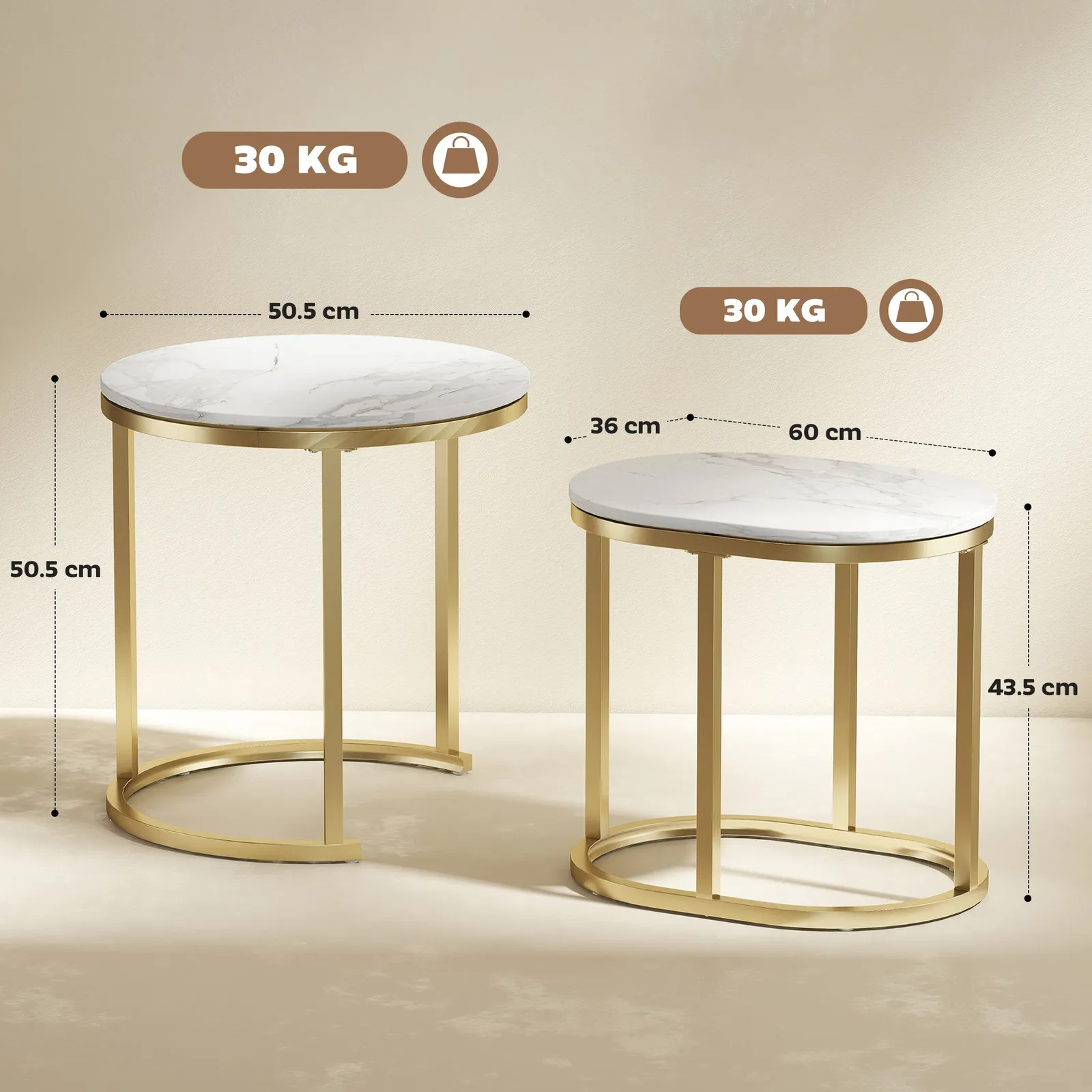 HOMCOM 2 Pcs Coffee Table with Faux Marble Tabletop White 3