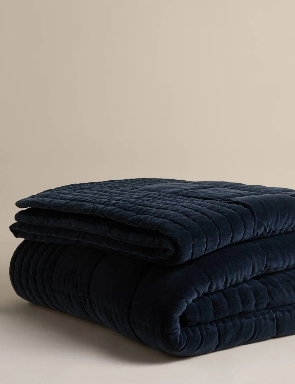 M&S Pure Cotton Velvet Bedspread Navy