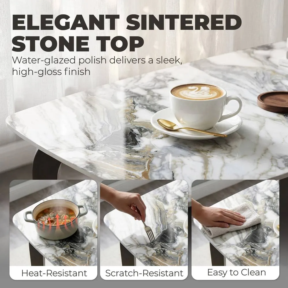HOMCOM Dining Table for 4, Kitchen Table with Sintered Stone Tabletop in White 6