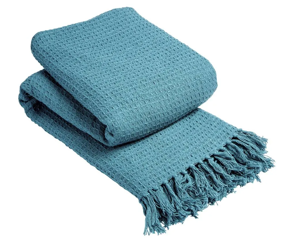 New Edge Blinds Lisbon Pure Cotton Honeycomb Throw in Ochre, 127 x 152cm in Turquoise