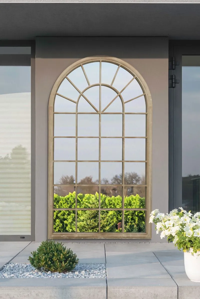 MirrorOutlet Large Country Arch Garden Mirror 71"x 40" (180x103cm) Sand Colour in Cream