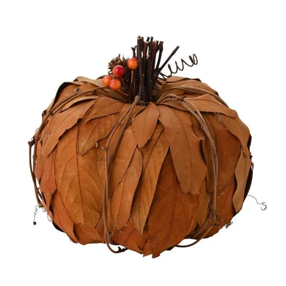 Country Living Natural Leaves Pumpkin Decoration 2