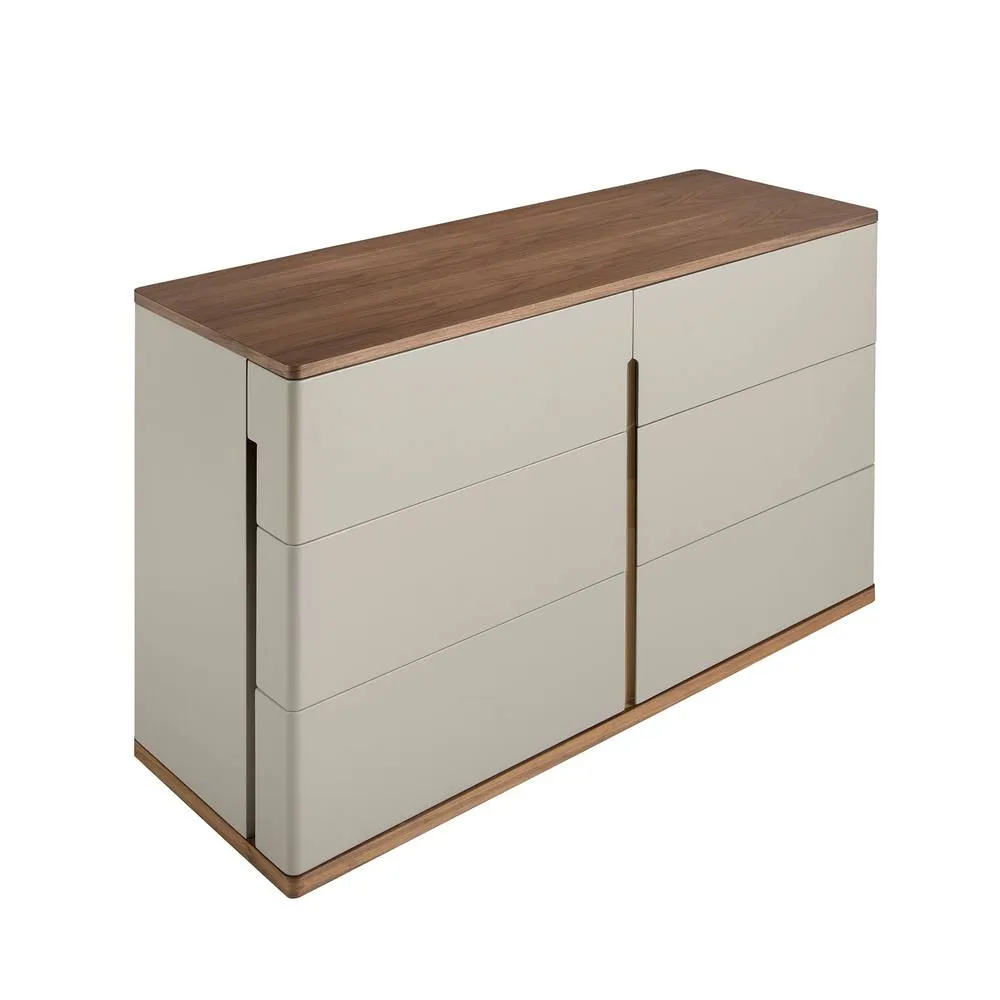 Angel Cerda 6-Drawer Grey MDF Chest with Walnut Veneer