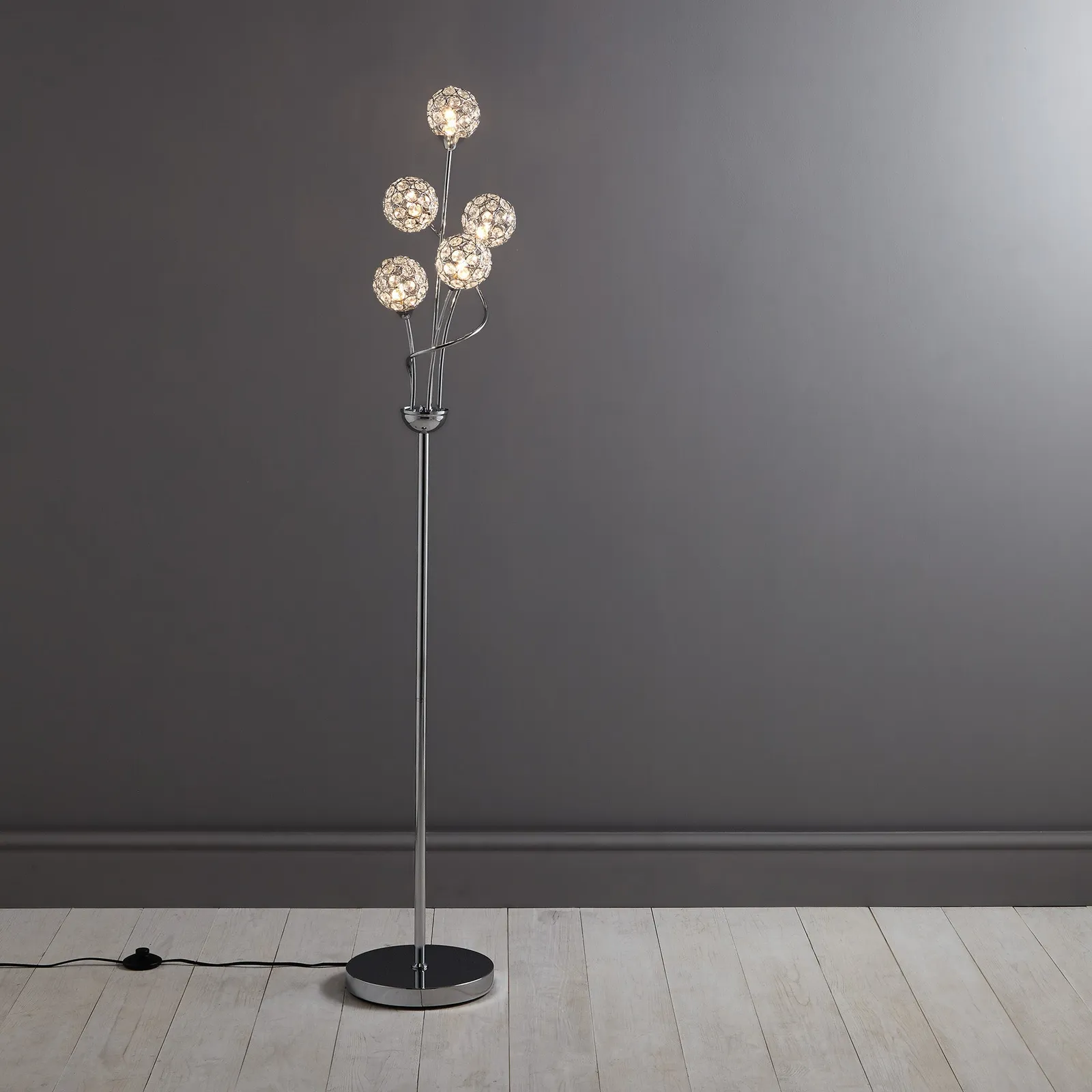 Sphere 5 Light Glass Floor Lamp Silver
