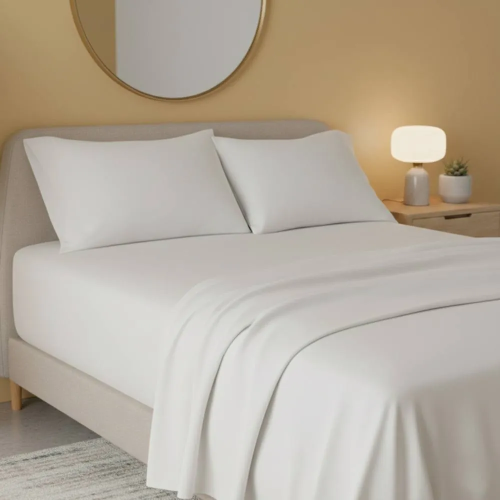 Snug City Flannelette Flat Sheet Soft Brushed Cotton Bedding for Warmth Comfort in White