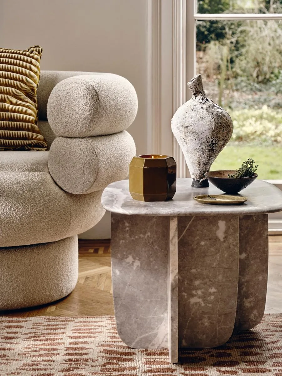 Fawsley Side Table, Grey Emperador Marble
