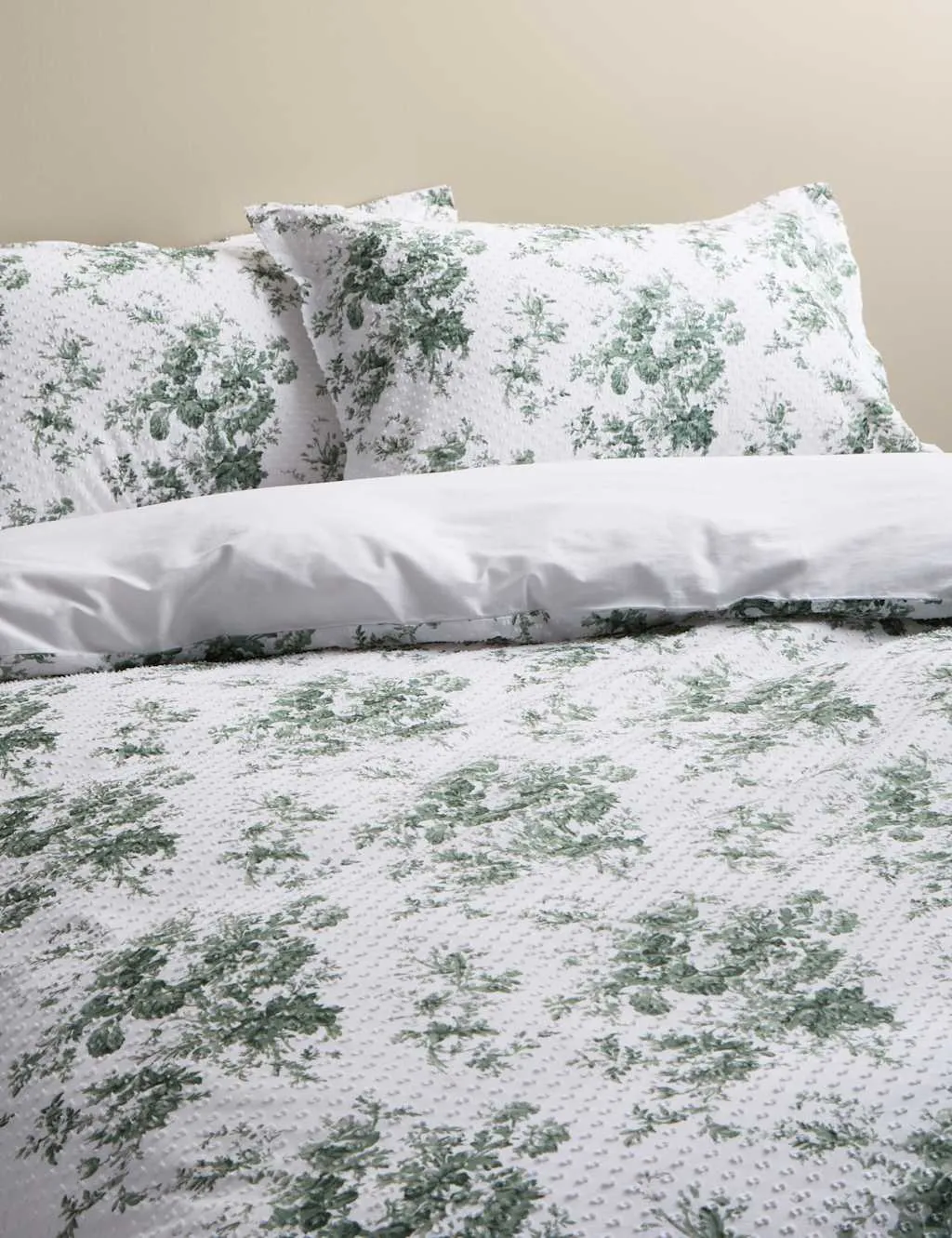 M&S Pure Cotton Floral Dobby Bedding Set Teal Mix