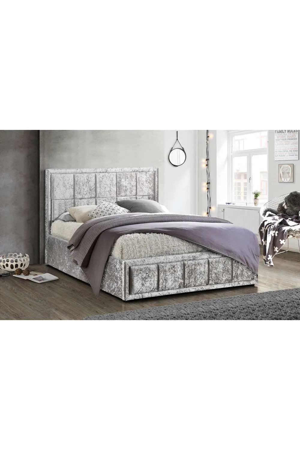 Birlea Fabric Ottoman Bed Frame Storage Hannover Gas Lift in Metallic Silver 1