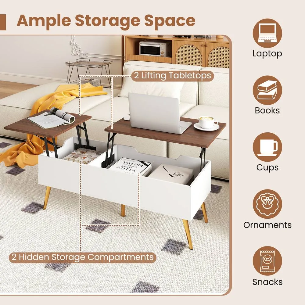 Costway Lift Top Coffee Table Center Table w/Storage Compartments-Walnut in Brown 5
