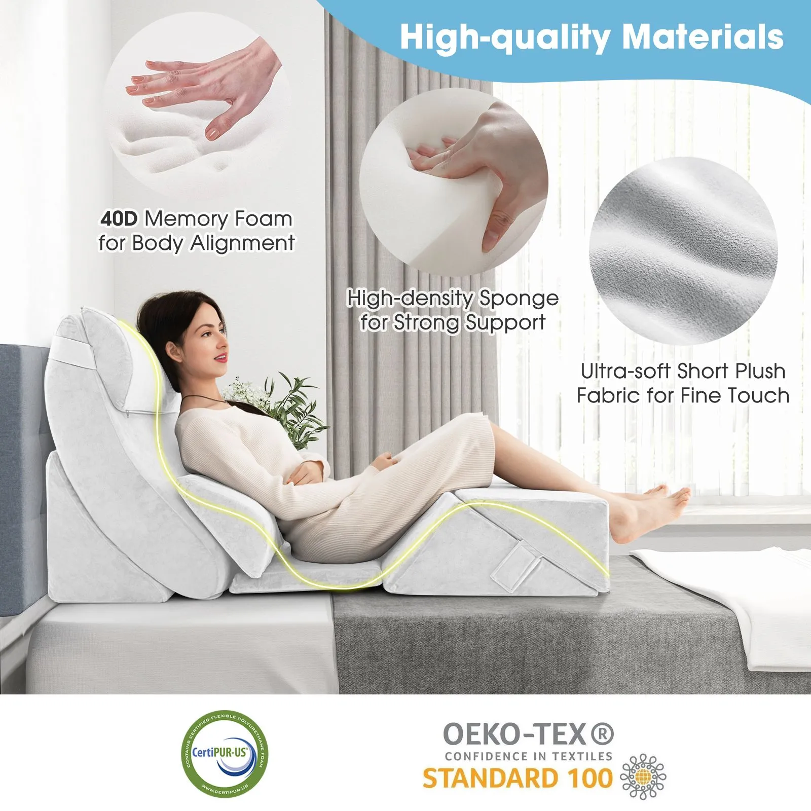Costway 7 PCS Adjustable Support Pillow Set Bed Wedge Pillows Triangle Sit-up Pillow in White 3