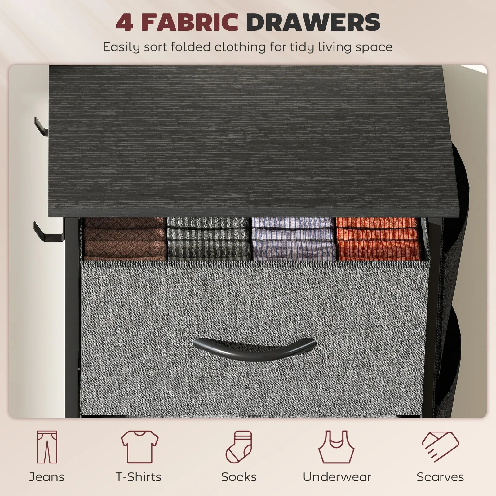HOMCOM Fabric Chest of Drawers, 8 Drawer Dresser for Bedroom in Dark Grey 4
