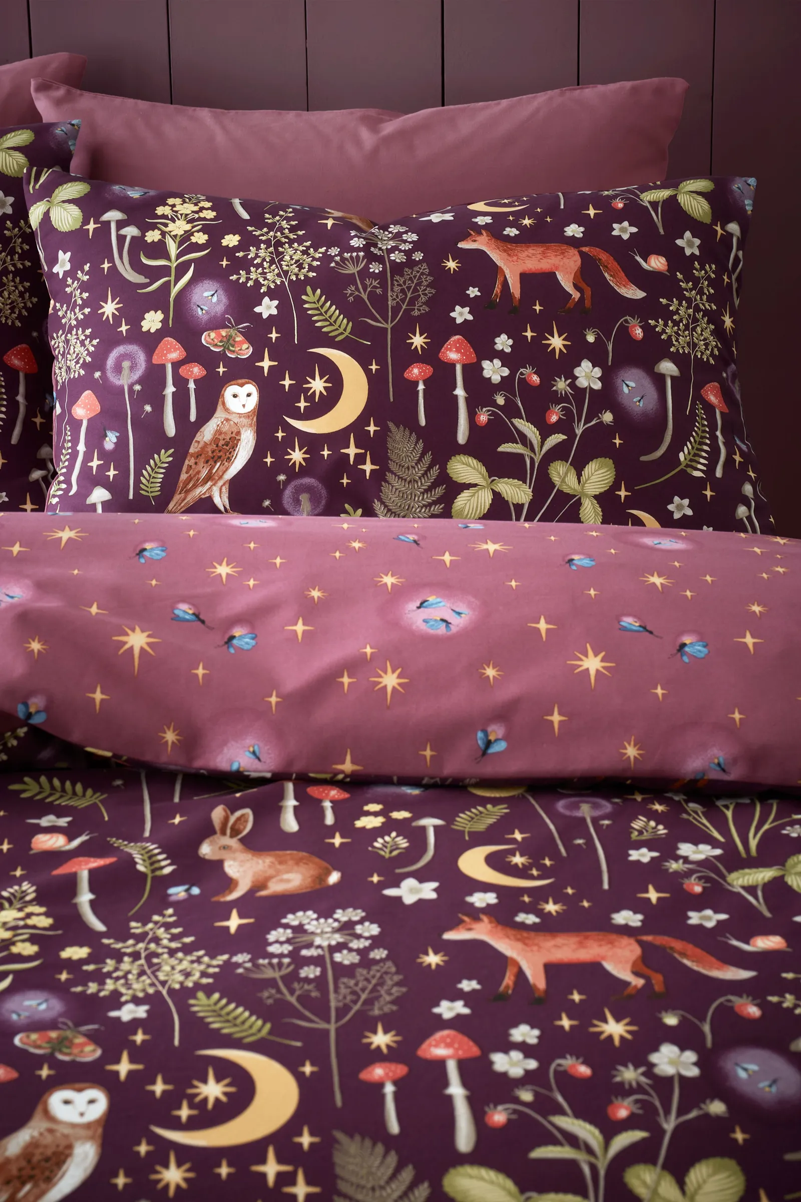 Catherine Lansfield 'Enchanted Twilight Animals' Reversible Duvet Cover Set in Plum 3