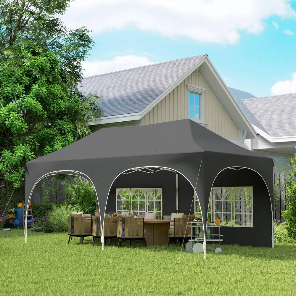 OUTSUNNY 3 x 6m Pop Up Gazebo with Sides, Peak Top Garden Party Tent Marquee in Dark Grey