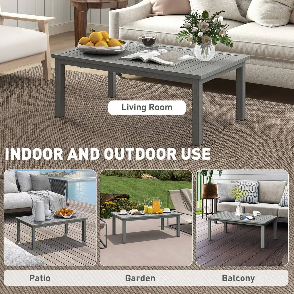 OUTSUNNY Aluminium Outdoor Coffee Table Patio Table with Slat Top, Grey 6