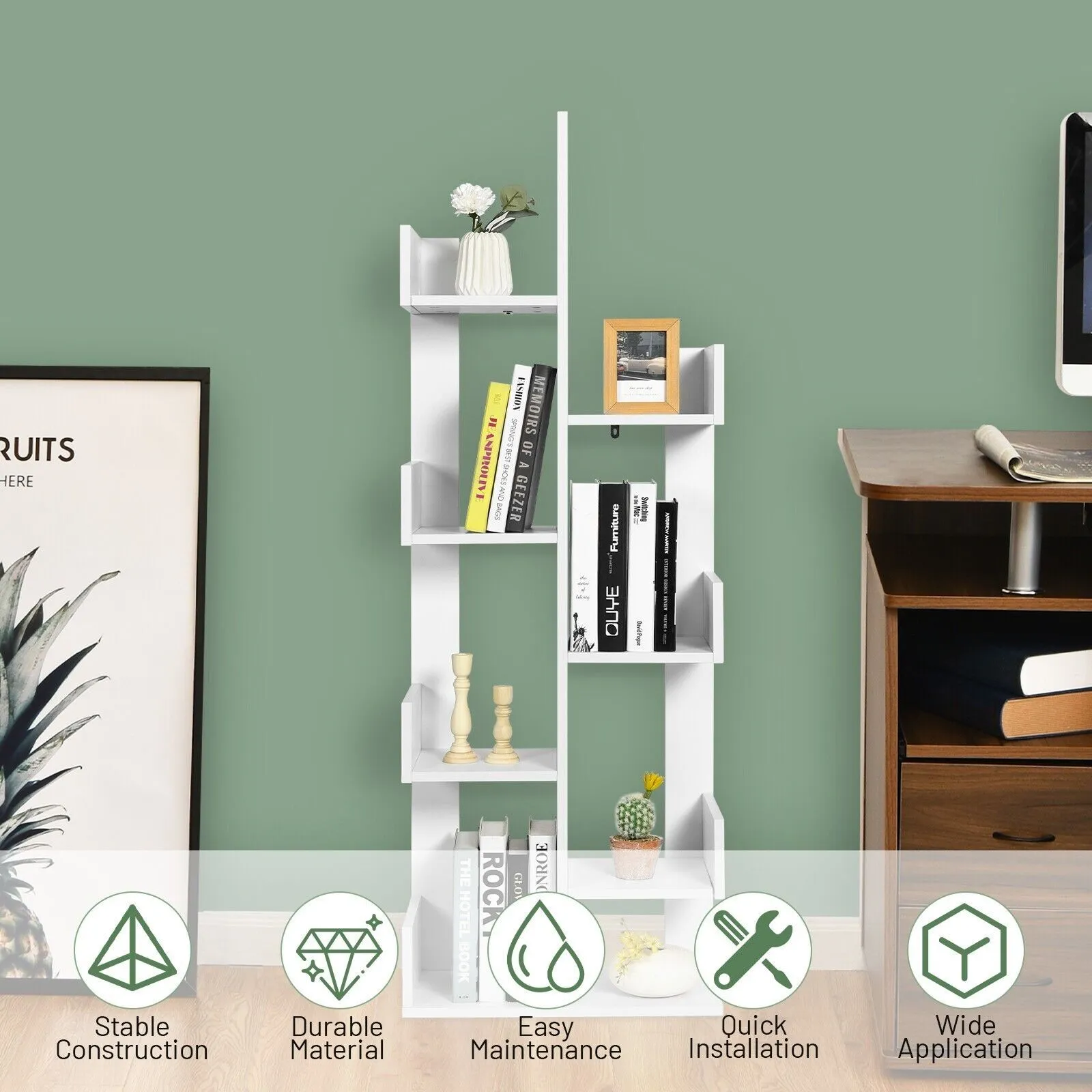Costway 8-Tier Bookcase Multipurpose Bookshelf 8-layer Freestanding Bookcase in White 4