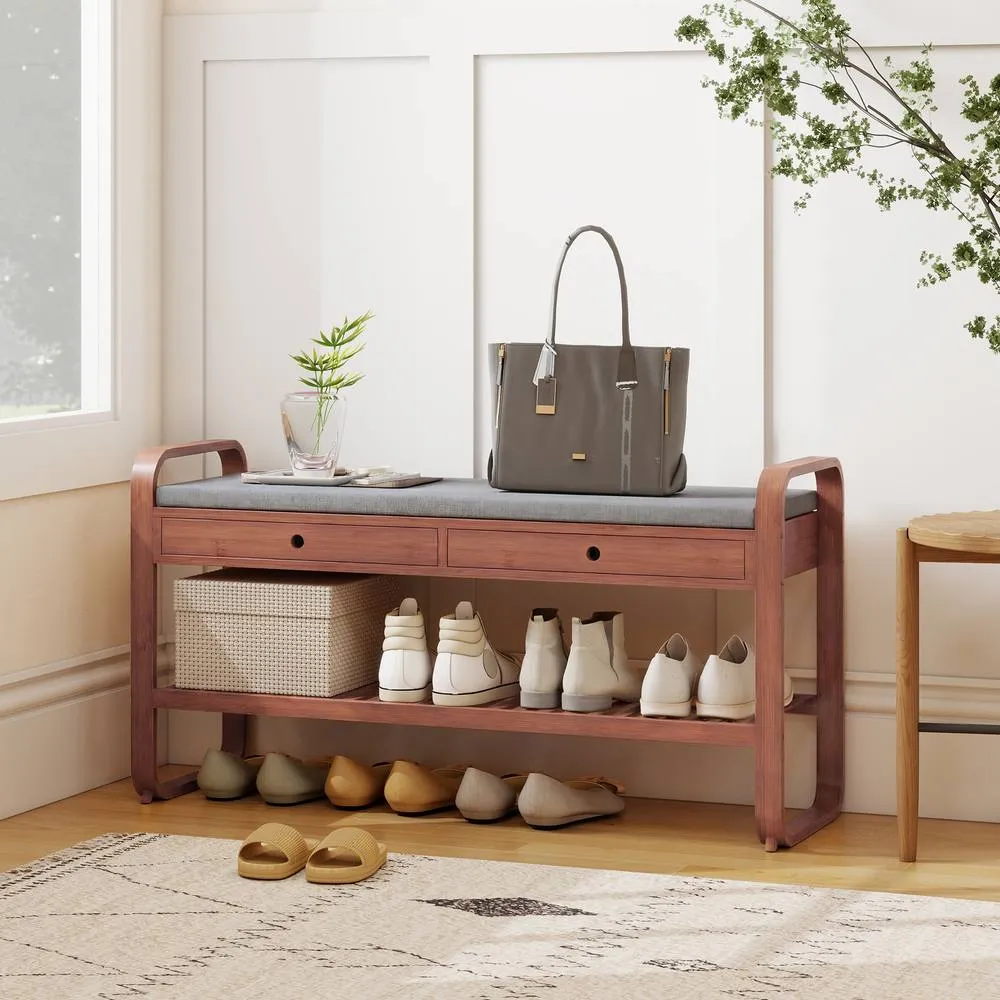 HOMCOM Shoe Bench with 2 Drawers Cushioned Seat 105 cm in Dark Brown