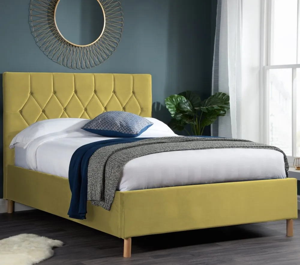 Loxley Mustard Velvet Bed Frame - 4ft Small Double