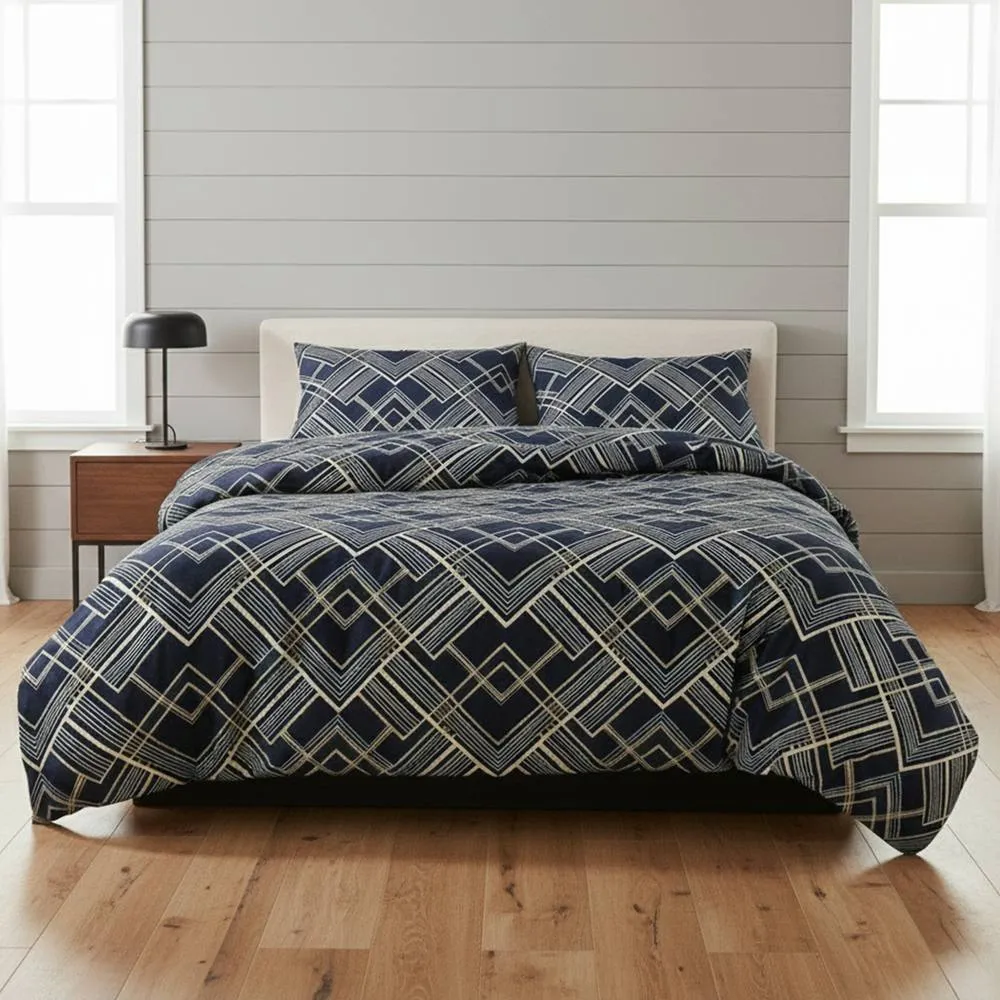 Snug City Geometric Zig Zag Print Duvet Cover Stylish Durable Bedding Set in Grey