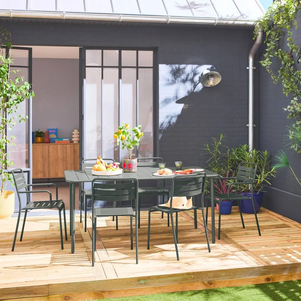 sweeek 6-seater metal garden table with 2 armchairs & 4 chairs in Khaki 1