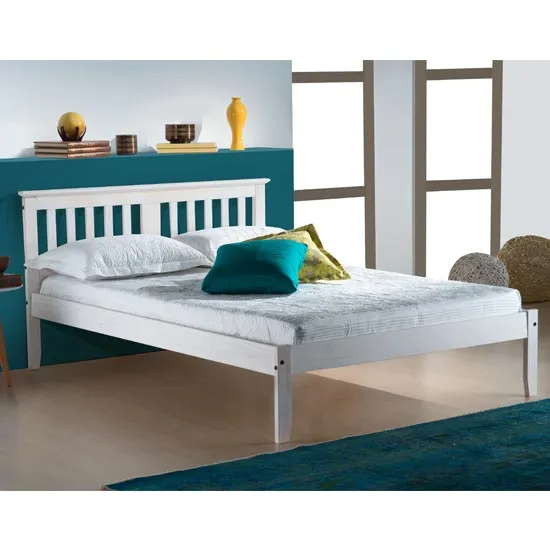 Salvador Wooden Small Double Bed In White Washed