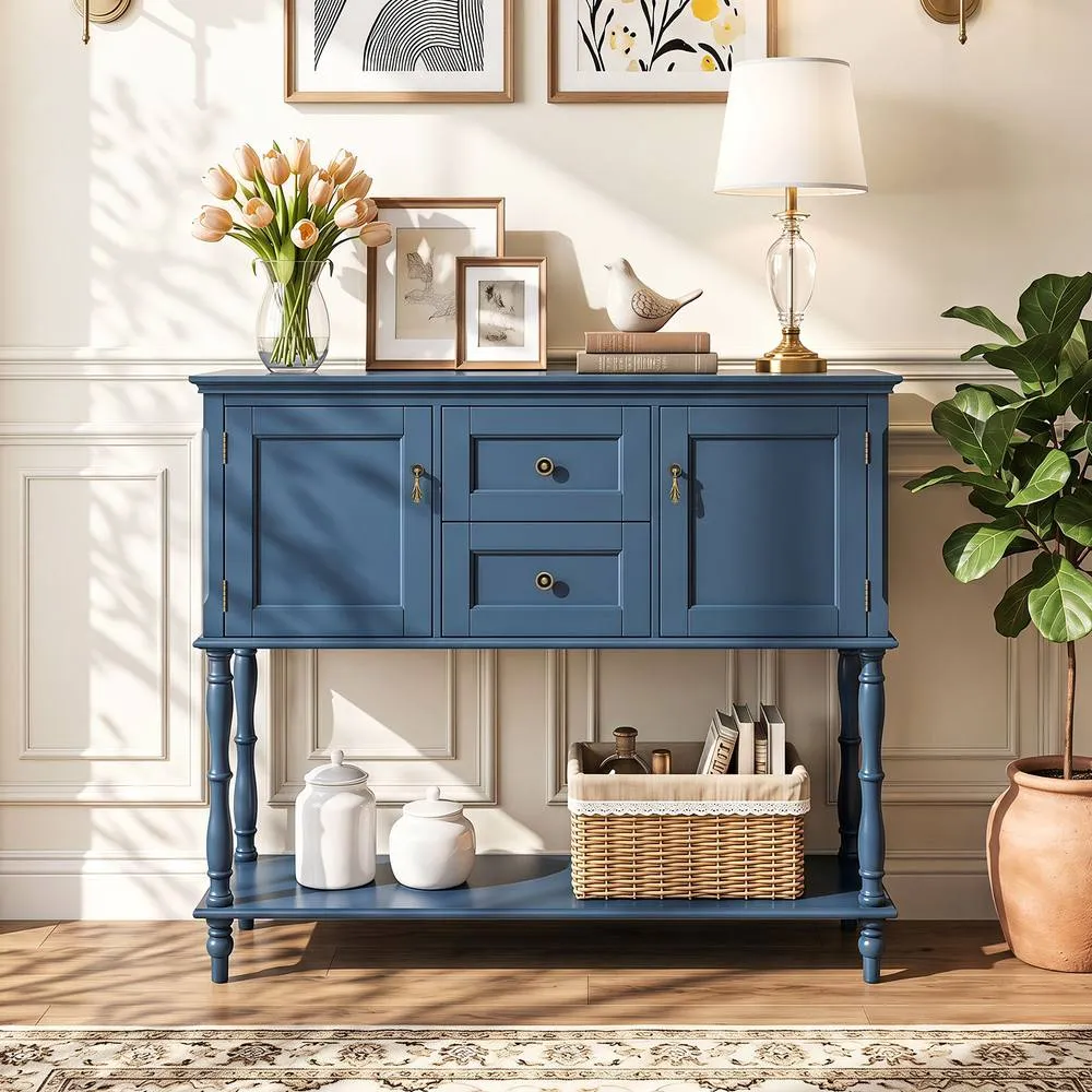 Costway Console Table 2 Drawers 2 Door Cabinets Storage Shelf in Blue 4