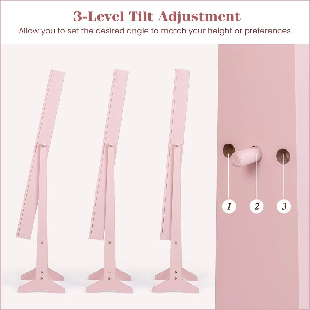 Costway Mirrored Jewelry Armoire Standing Jewelry Cabinet in Pink 6