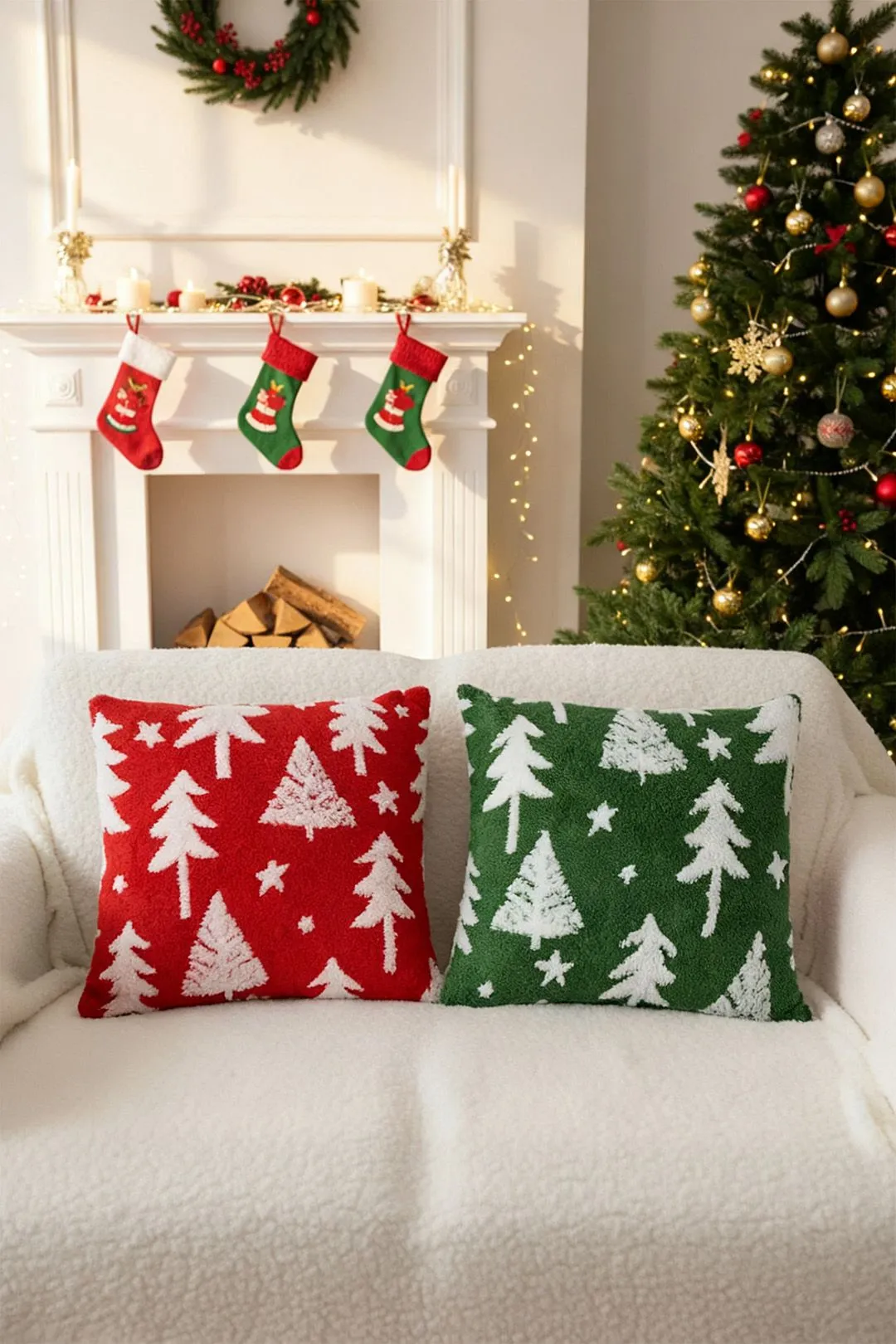 Living and Home 2Pcs Christmas Theme Decorative Throw Pillows