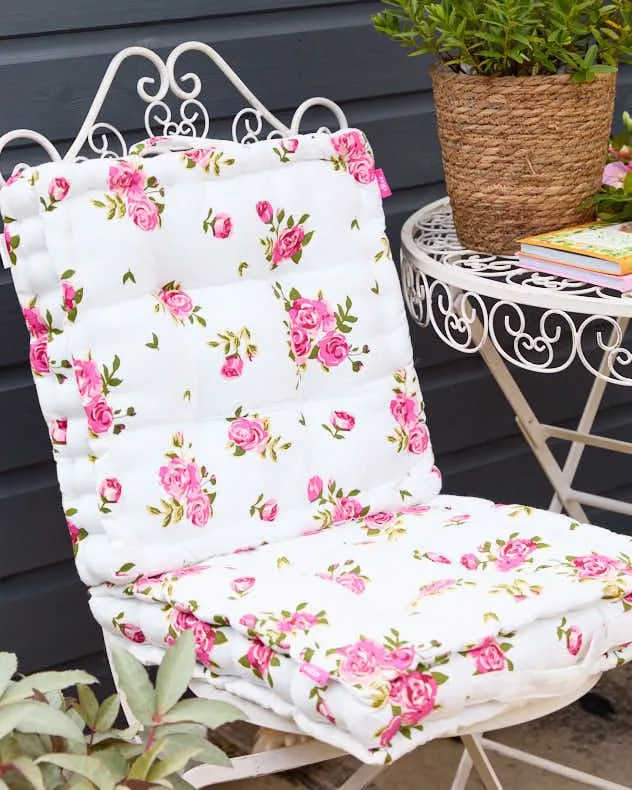 Dibor Set of 2 Vintage Pink Floral Print Indoor Outdoor Chair Seat Pad Garden Furniture Box Cushions L40cm x W40cm