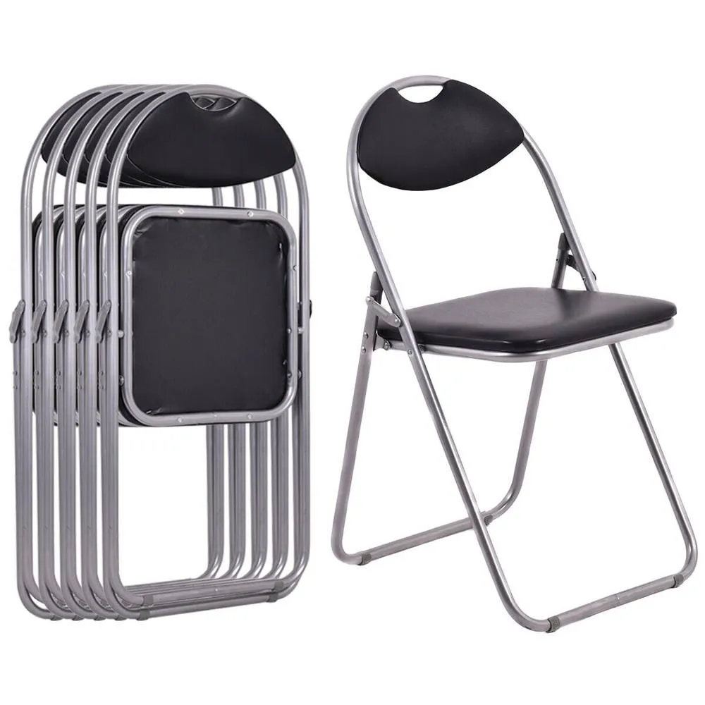 Costway 6 Pack Folding Chair Commercial Grade Metal Guest Chair w/ Padded Seat in Black