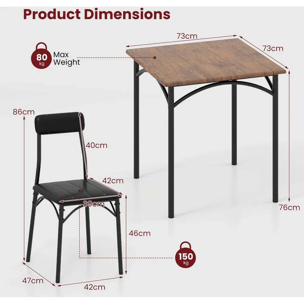 Costway 3 Piece Dining Table Set Breakfast Kitchen Table & Chairs-Coffee in Brown 2