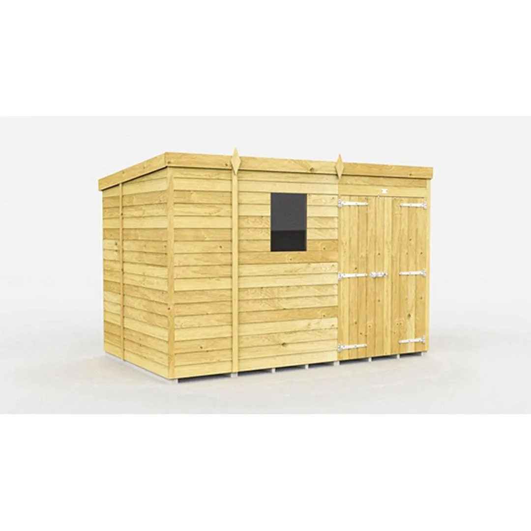Buttercup Farm 9 x 6 Feet Pent Shed - Double Door W/ Windows - L178 x W276 x H201 cm in Brown