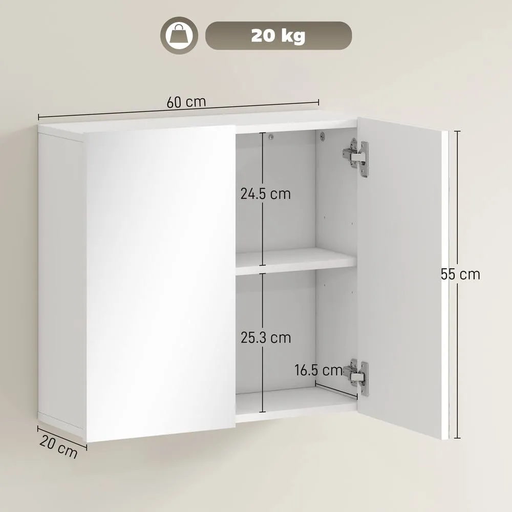 HOMCOM Bathroom Mirror Cabinet with 2 Doors & Adjustable Shelf, White 3